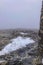 Snowy wind and fog on Maroma peak in thunderstorm day