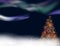 Snowy winter christmas background with illuminated christmas tree and northern lights