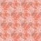 Snowy winter christmas seamless pattern, flash snowflake on pink orange background