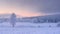 Snowy winter landscape at sunrise. Amazing frosty nature