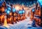 Snowy winter, magical illuminated, Christmas decorated fantasy town