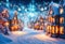 Snowy winter, magical illuminated, Christmas decorated fantasy town