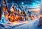 Snowy winter, magical illuminated, Christmas decorated fantasy town