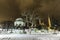 Snowy winter night view of Sultanahmet mosque and The German Fountain in Istanbul