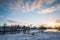 Snowy winter river with frost over bushes and snow