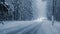 Snowy winter road with car. Dangerous car driving in the mountains in the winter. Concept for transportation, cars and travel