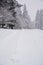 Snowy winter road with tire traces on the snow