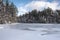 Snowy winter scene on Fairy Lake in Canada