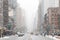 Snowy winter street scene looking down 3rd Avenue in New York City