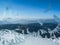 Snowy winter window. Winter landscape, France Alpes, Europe.