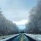 Snowy woodland road trip