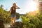 Soak in the fresh air mother nature has to offer. a young woman out hiking.