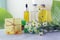 Soap, antiseptic, medicinal chamomile flowers, aromatic oil for hygienic procedures