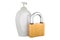 Soap bottle dispenser with padlock. 3D rendering