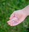 Soap bubble on a child palm