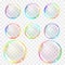 Soap bubble. Set of multicolored transparent bubbles with glares