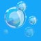 Soap bubbles on a blu background. Can be used as a seamless pattern or background. Vector illustration