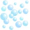 Soap bubbles, realistic water beads, blue blobs, vector foam sphere illustration