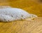 Soap bubbles on a wooden countertop.