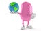 Soap character holding world globe