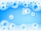 Soap sud. Vector transparent foam on blue water background