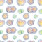 Soap suds bubbles in blue, pink and green colors. Seamless pattern. Hello summer, children toy, childhood, foam, water, sphere,