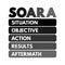 SOARA Situation, Objective, Action, Results, Aftermath acronym is a job interview technique, concept for presentations and