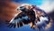 Soaring Majesty: A Majestic Eagle Flying Over Breathtaking Mountain Landscapes. Generative AI