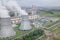 Soaring steam towers of nuclear power plant