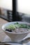 Soba noodles with soup on a bowl