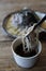 Soba noodles on wooden table , Japanese food