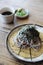 Soba noodles on wooden table , Japanese food