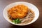 Soba ramen noodle with Japanese fried pork cutlet (tonkatsu