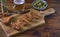 Sobrasada toast with oregano, accompanied by beer and olives