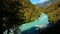 Soca river near Slap Kozjak waterfall in Triglav National Park in Slovenia