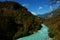 Soca river near Slap Kozjak waterfall in Triglav National Park in Slovenia