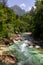 Soca - Scenic view of mount Svinjak and Soca river in Bovec, Triglav National Park, Slovenia