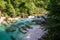 Soca - Turquoise creek of Soca river in Bovec, Triglav National Park, Slovenia