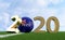 Soccer 2020 - Soccer ball in New Zealand flag design on a soccer field. Soccer ball representing the 0 in 2020.