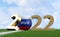 Soccer 2022 - Soccer ball in Russia flag design on a soccer field. Soccer ball representing the 0 in 2022.