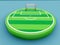 Soccer 3d field, realistic 3D rendering circle cutaway terrain floor with rock isolated, Football field and green grass