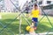 Soccer Academy for children training blurred for background
