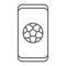 Soccer app on smartphone thin line icon, application and sport, football app sign, vector graphics, a linear pattern on