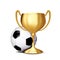 Soccer Award Vector. Football Ball, Golden Cup. Sports Game Event Announcement. Football Banner Advertising