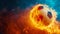 Soccer Ball Ablaze with Blue and Orange Flames. Generative ai