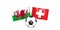 Soccer ball against the background of two crossed flags of Switzerland and Wales. Football game concept. Vector