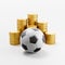 Soccer Ball ahead of Stacks of Coins on Light Gray Background