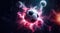 Soccer ball as a planet in space with pink smoke and explosions, dark background, sports, graphic arts, for banner, poster, flyer