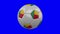 Soccer ball with Benin flag on blue chroma key background, loop