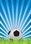 Soccer ball and blue and silver rays background